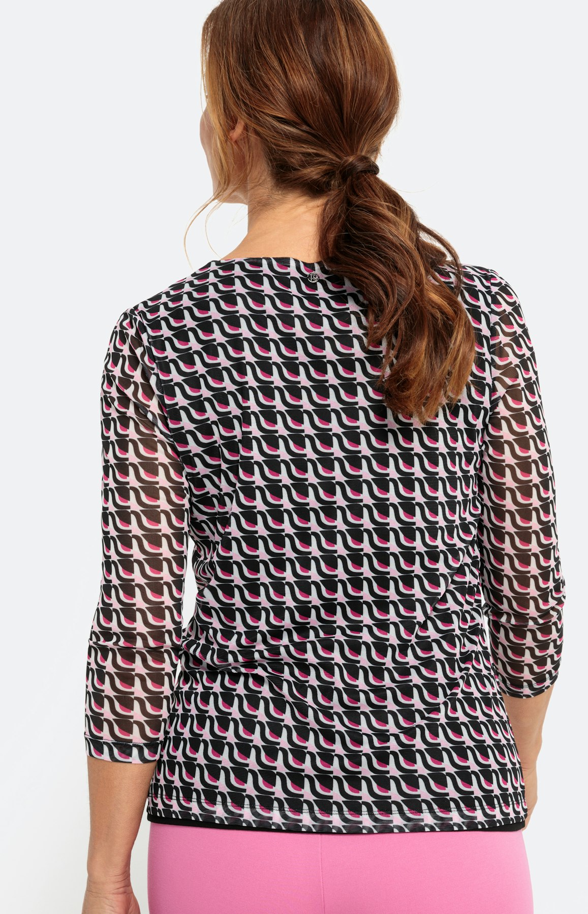 Mesh-shirt met print en 3/4-mouwen