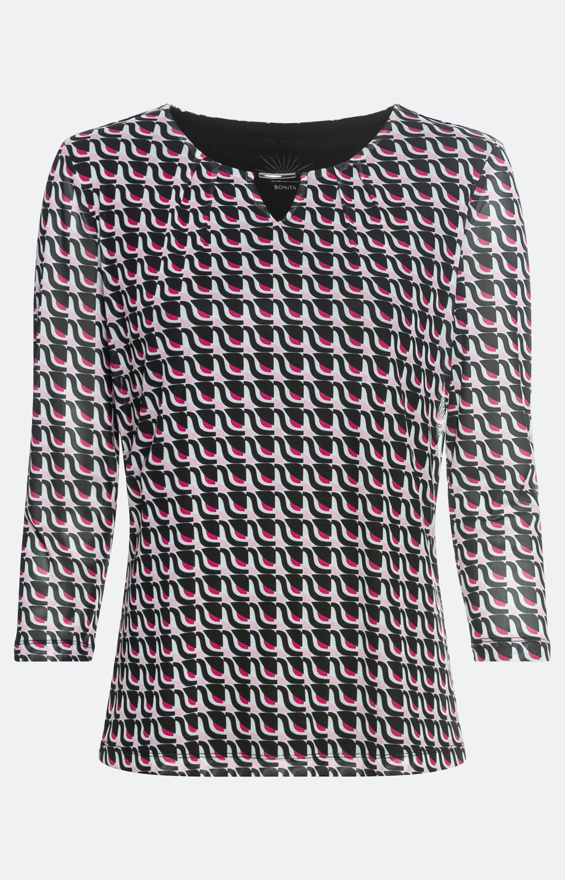 Mesh-shirt met print en 3/4-mouwen
