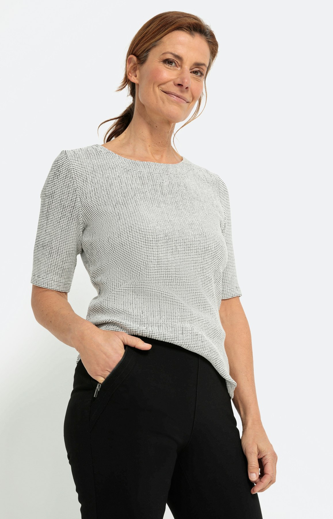 Gestructureerd T-shirt met 1/2-mouwen