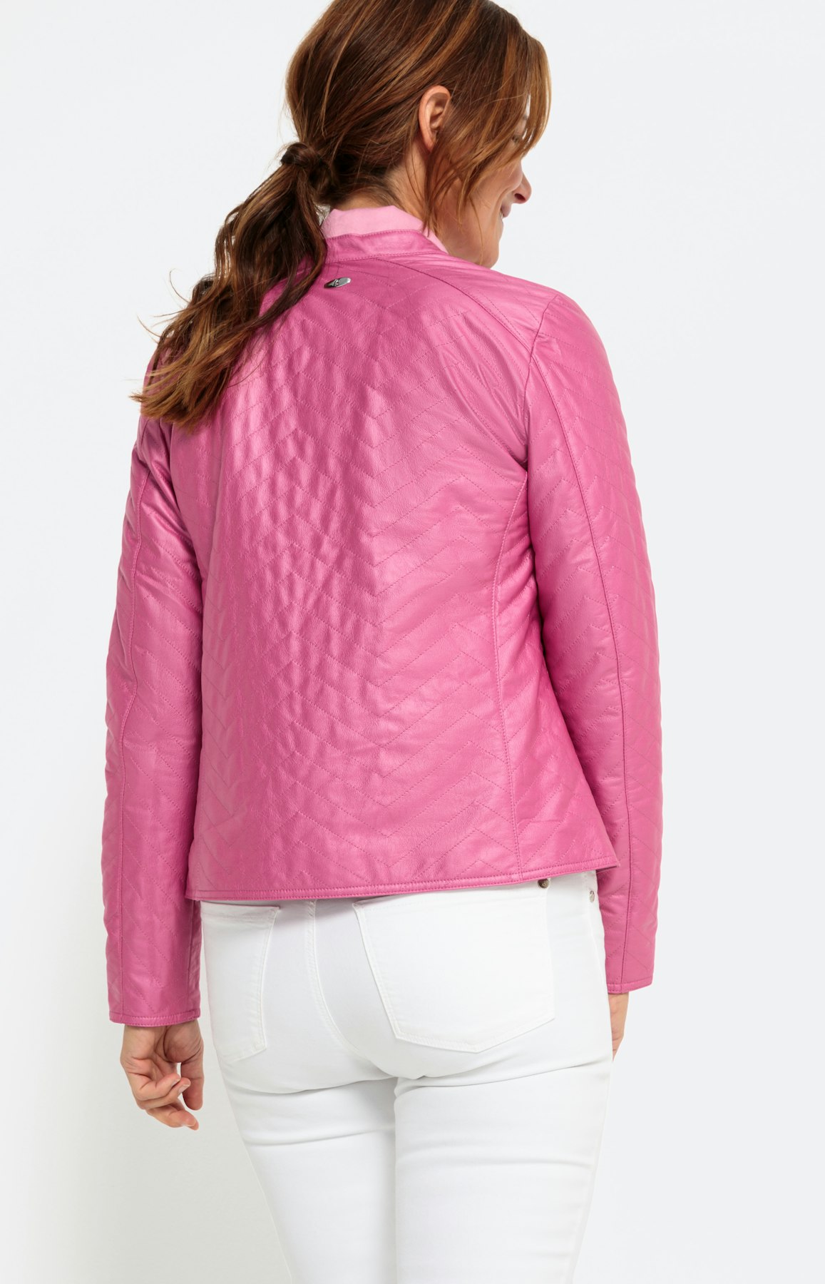 Padded jas in lederen optiek, pink