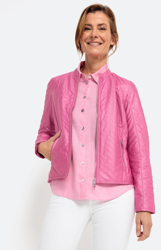 Padded jas in lederen optiek, pink