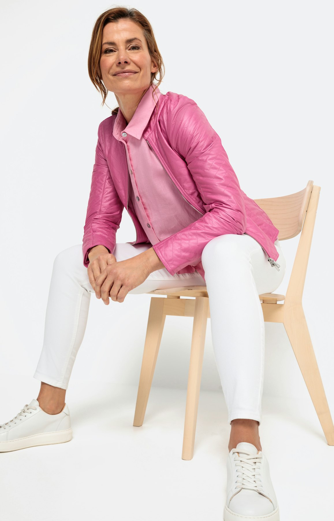 Padded jas in lederen optiek, pink