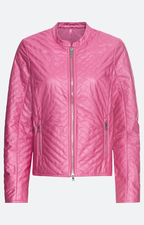 Padded jas in lederen optiek, pink