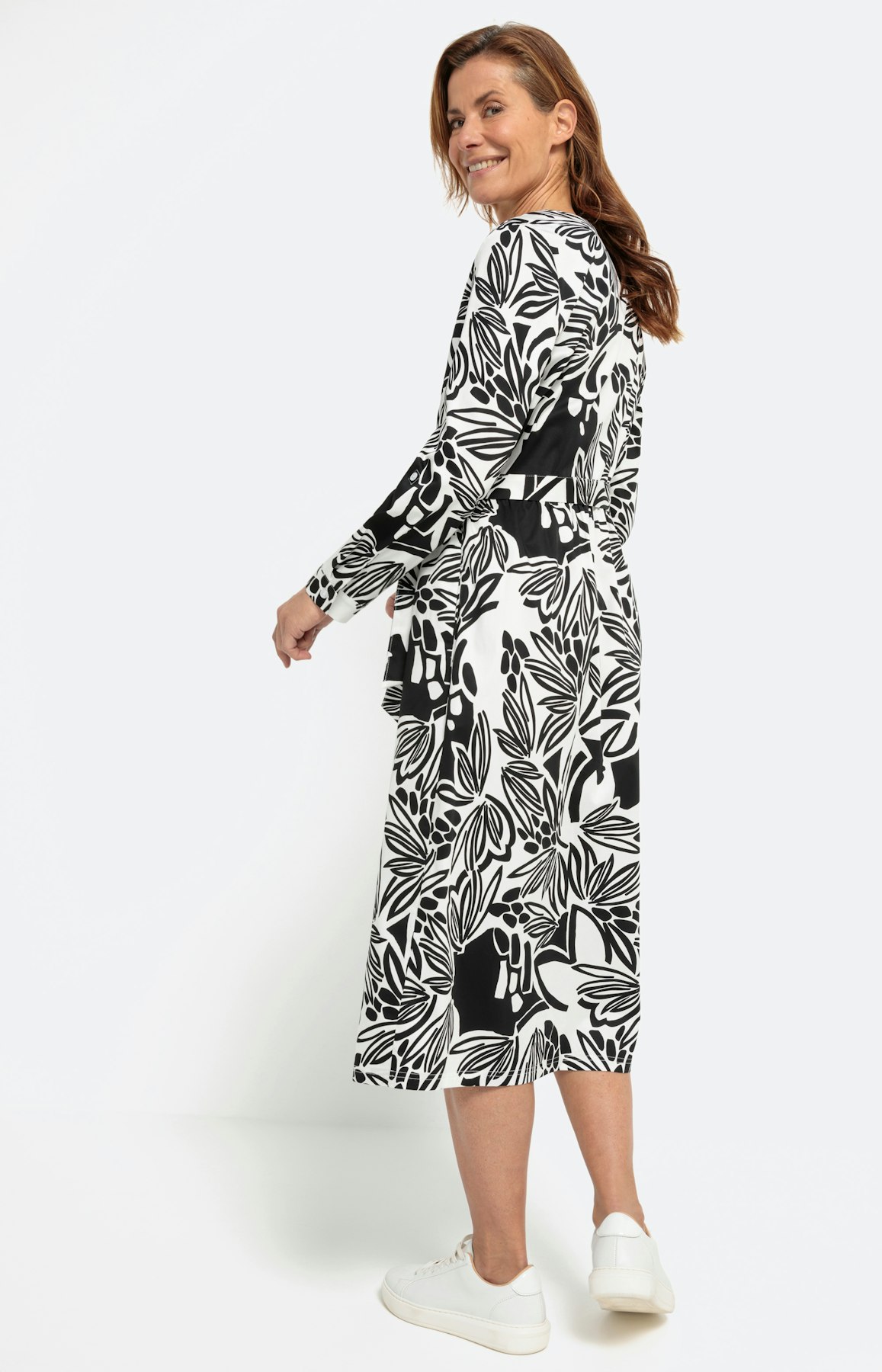 Midi-jurk met all-over print en riem