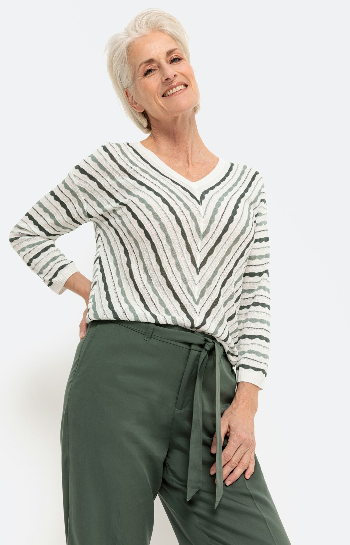 Gestreifter Pullover mit 3/4-Ärmel