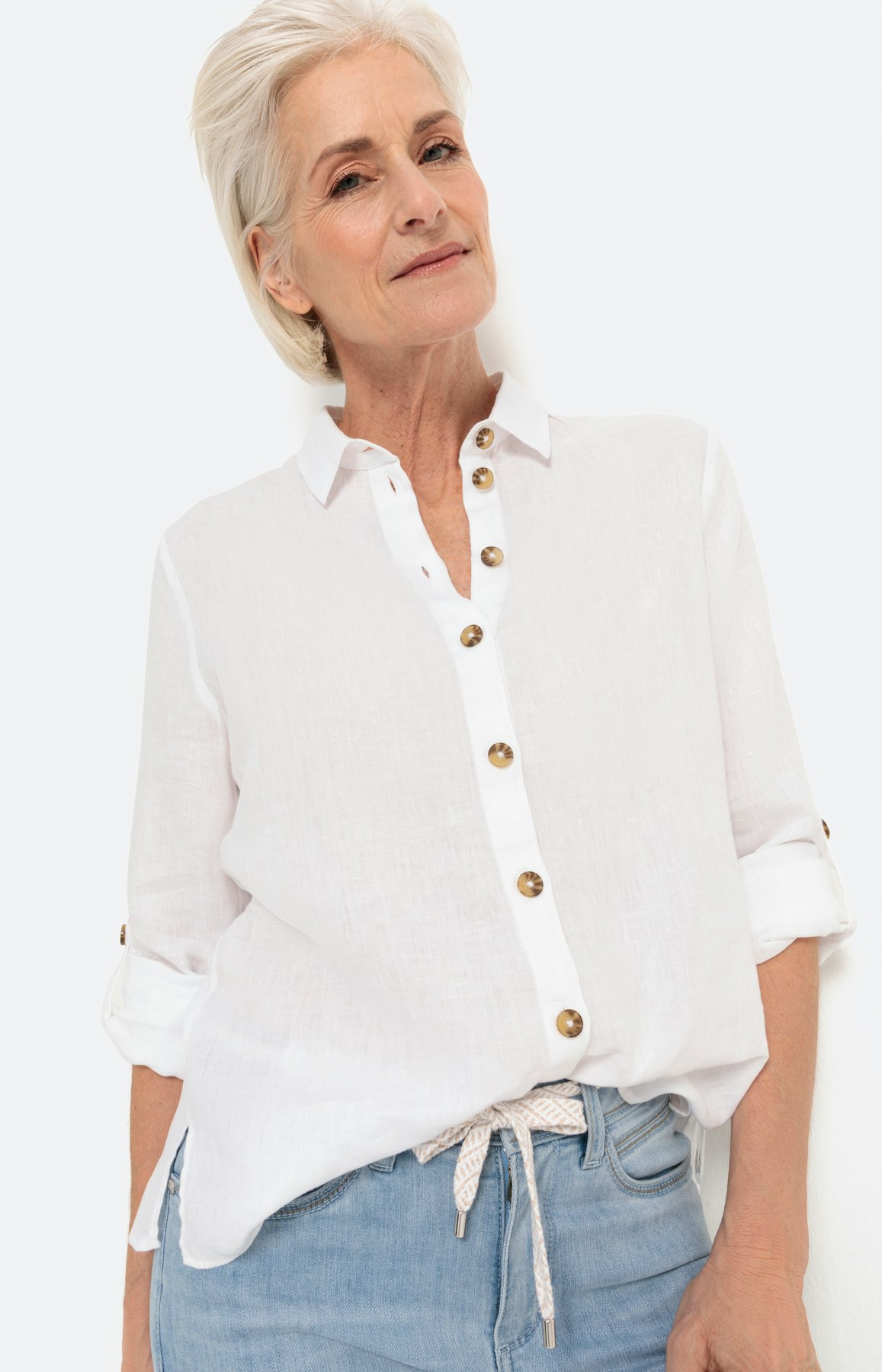 Overhemdblouse met lange mouw van linnen