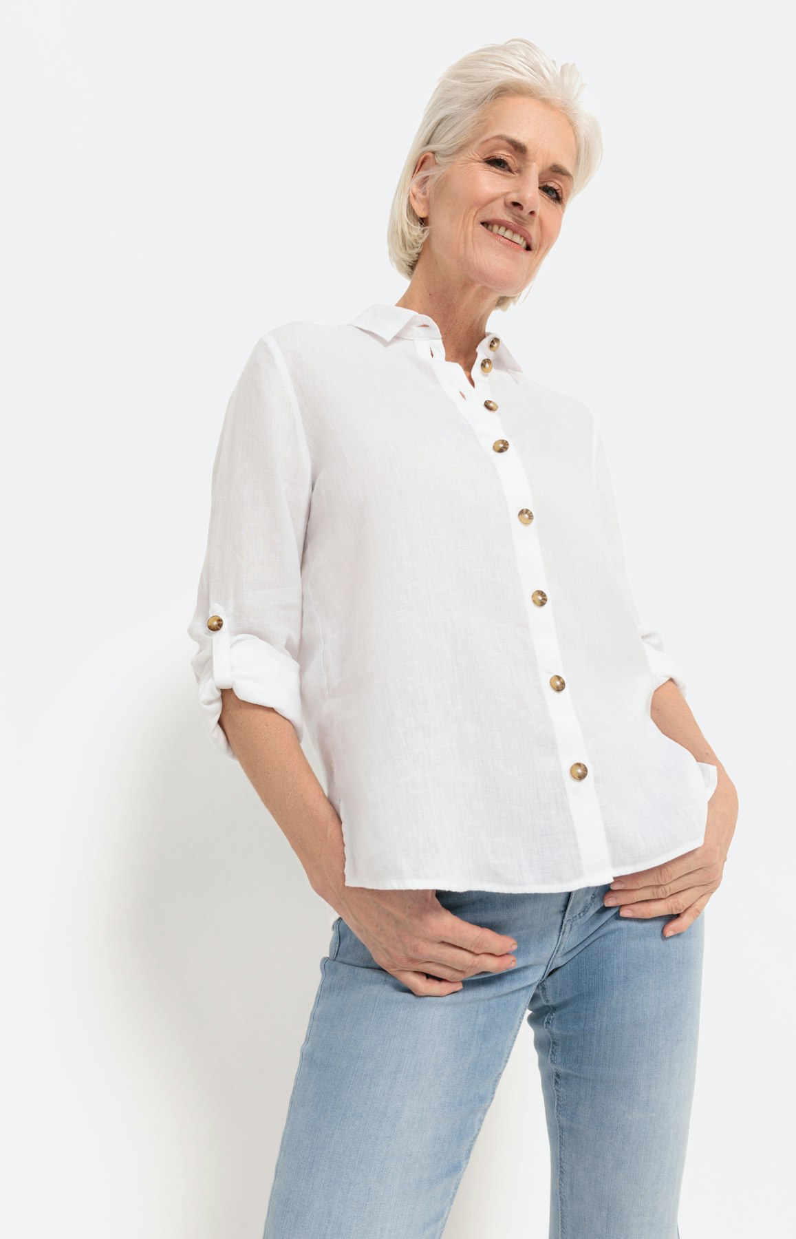 Overhemdblouse met lange mouw van linnen