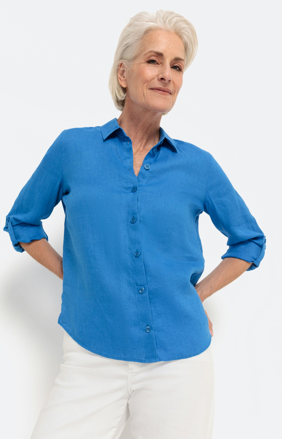 Effen blouse met lange mouwen van linnen