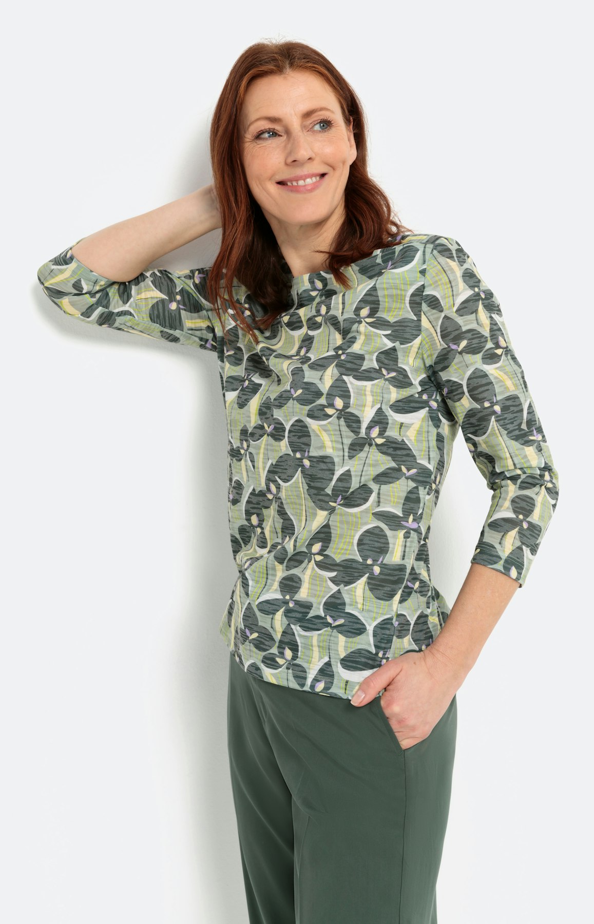 Shirt met carréhals en 3/4-mouwen