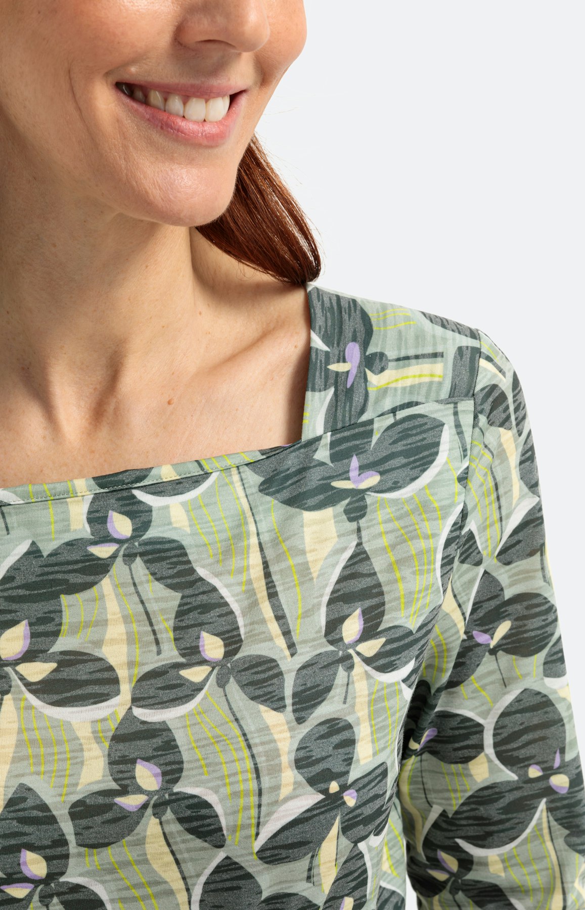 Shirt met carréhals en 3/4-mouwen