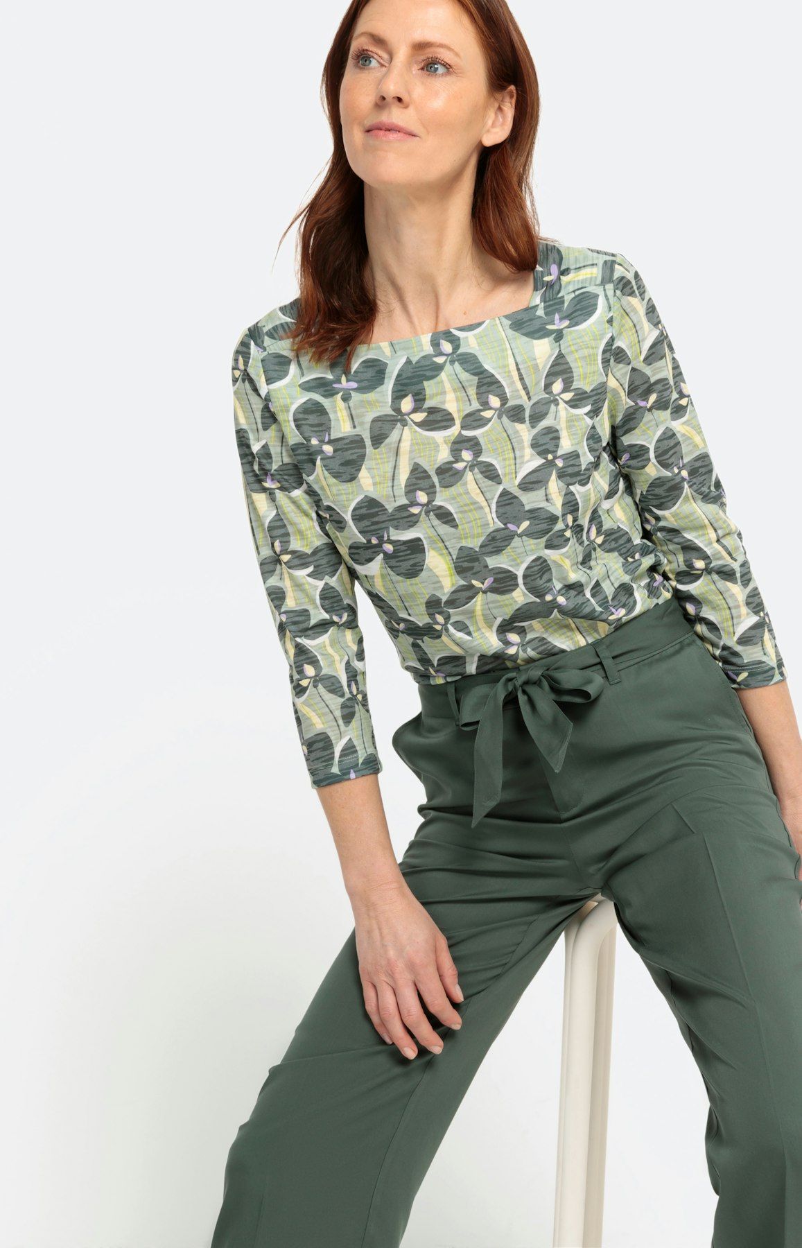 Shirt met carréhals en 3/4-mouwen