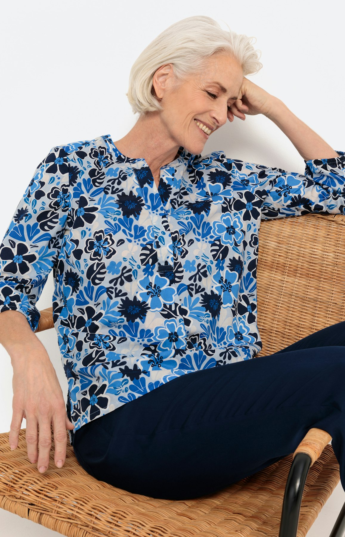 Shirt met 3/4-mouwen en bloemenprint