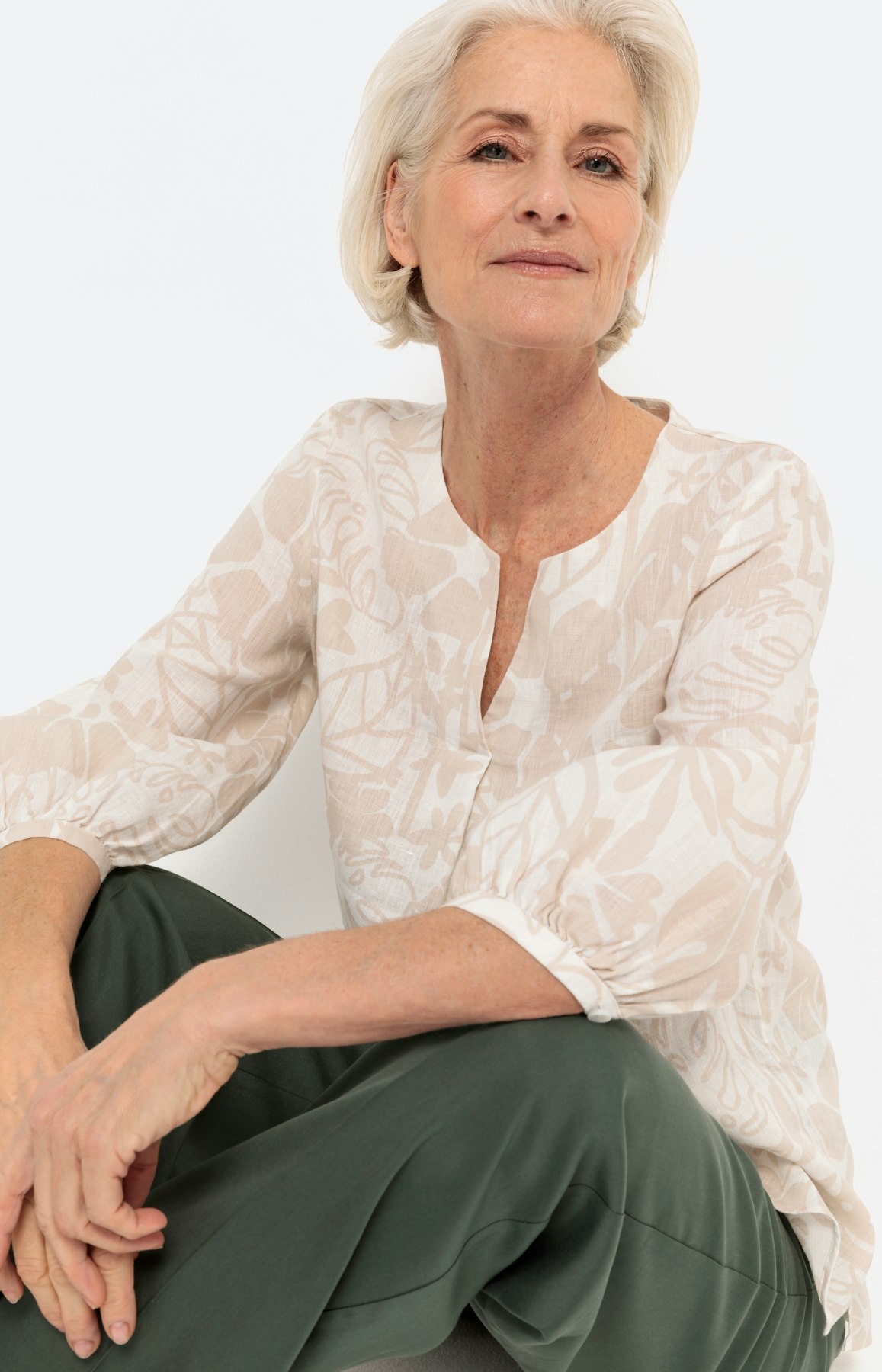 Gemusterte Leinenbluse mit 3/4-Ärmel