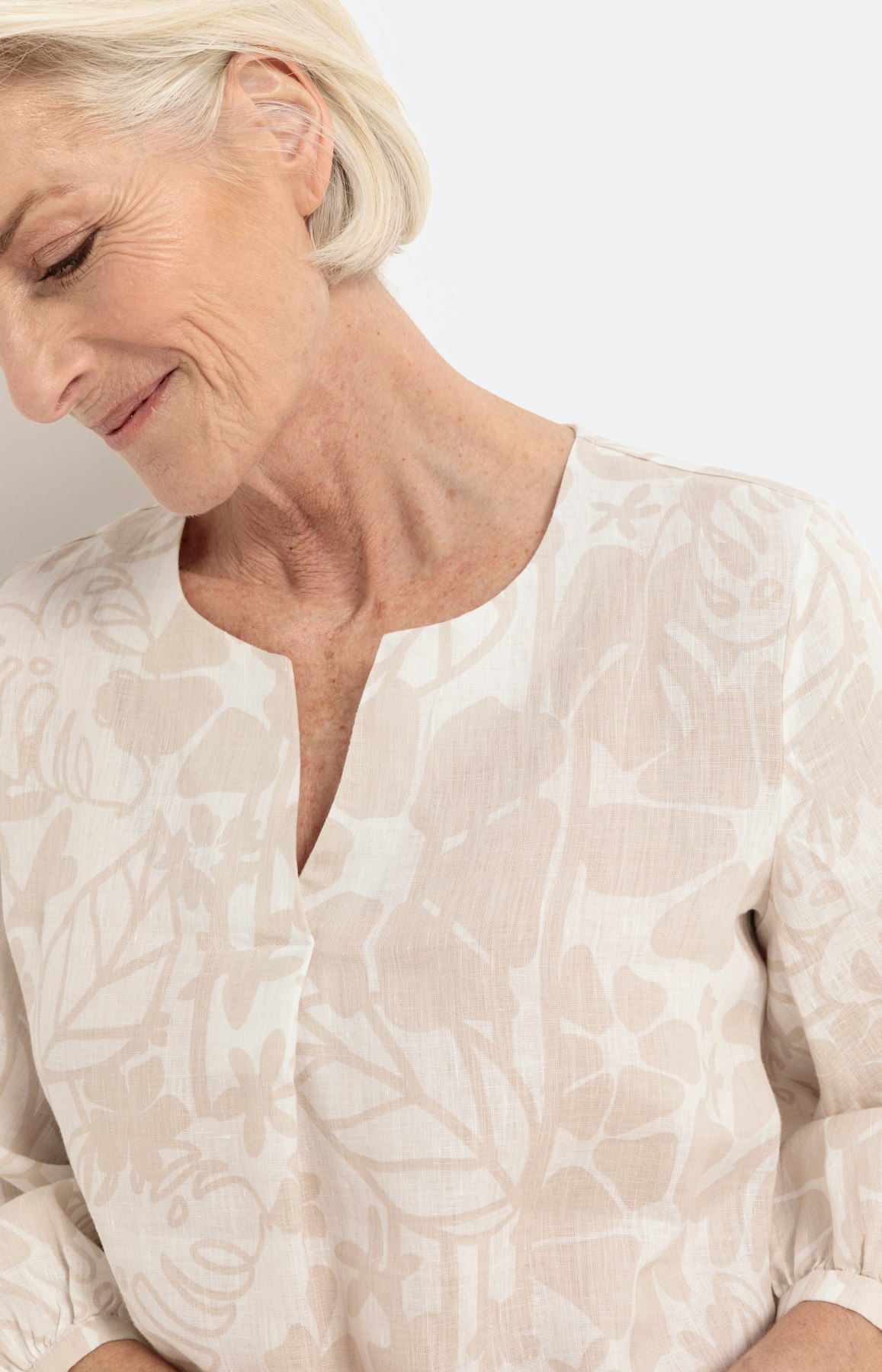 Gemusterte Leinenbluse mit 3/4-Ärmel