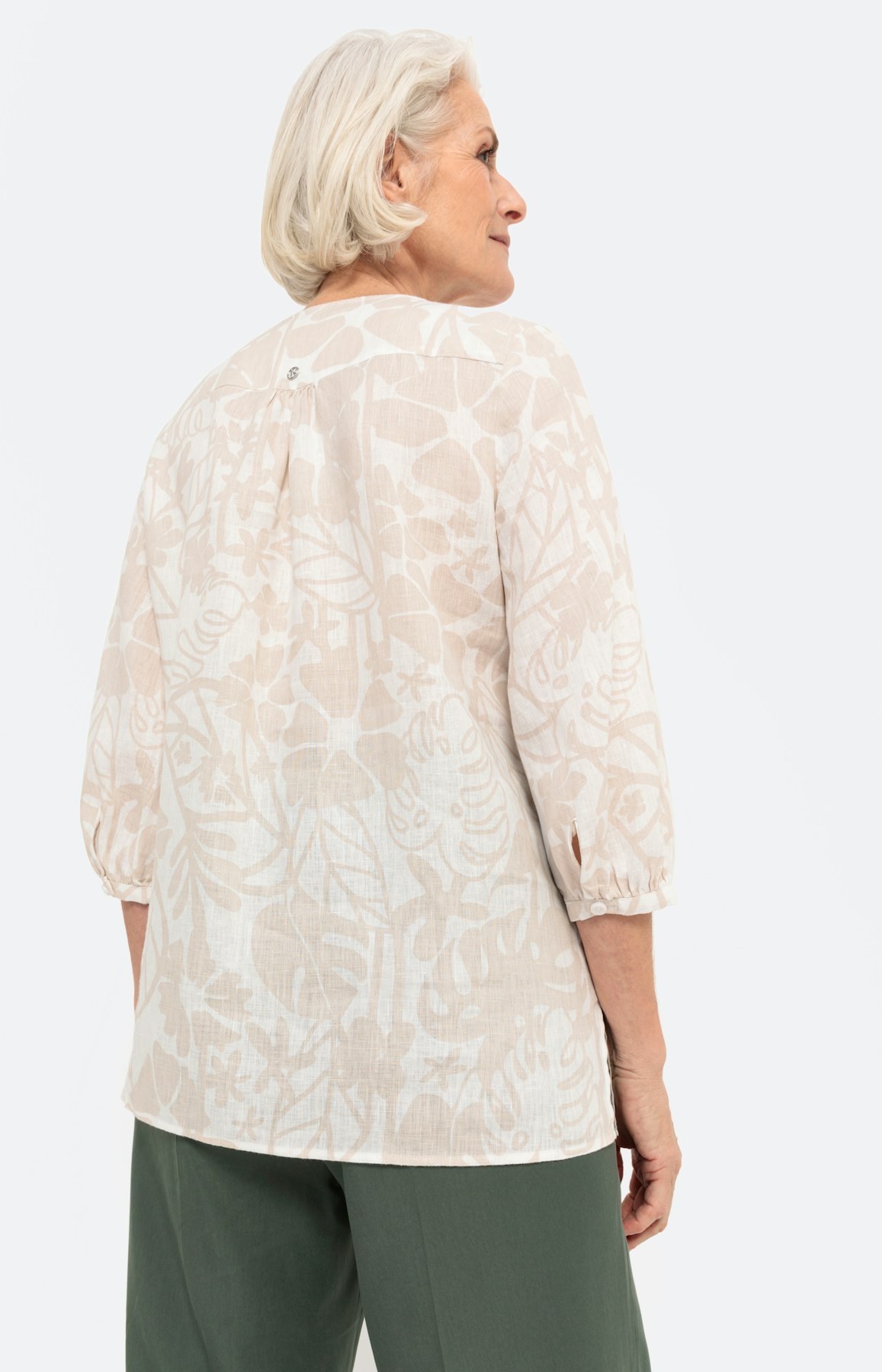 Gemusterte Leinenbluse mit 3/4-Ärmel