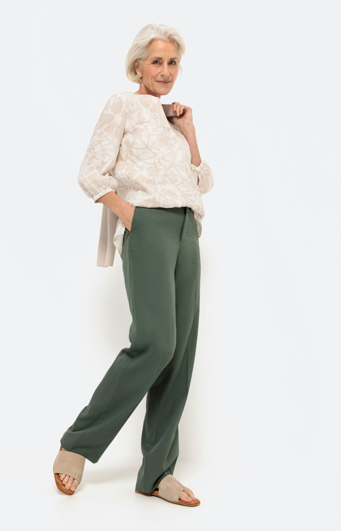 Gemusterte Leinenbluse mit 3/4-Ärmel