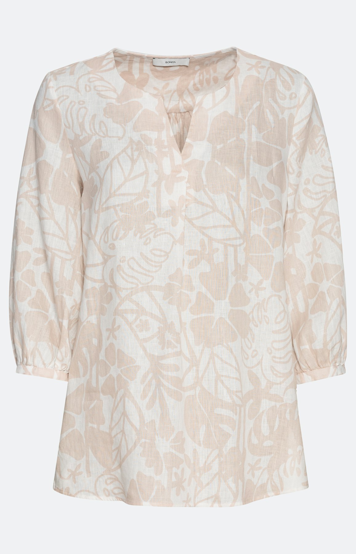 Gemusterte Leinenbluse mit 3/4-Ärmel
