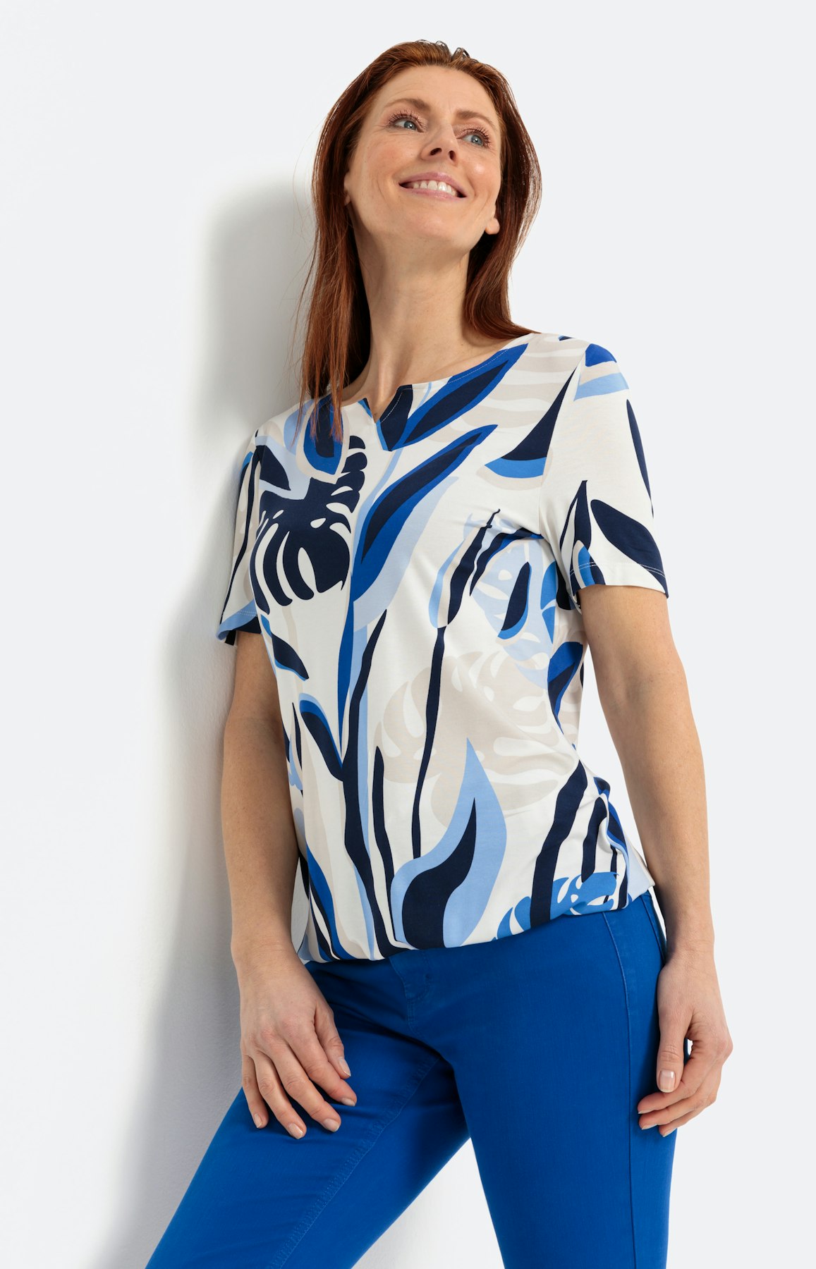 Shirt met korte mouwen en bladerprint
