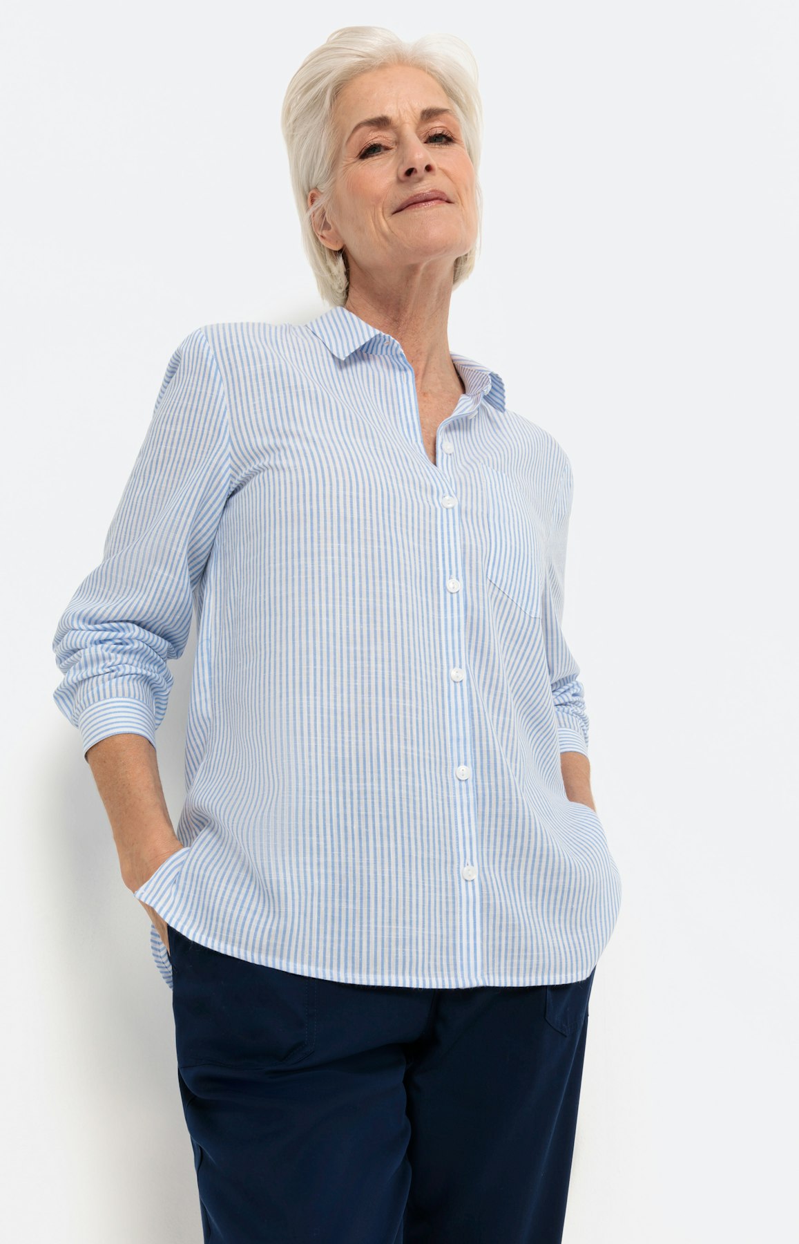 Gestreepte overhemdblouse met lange mouw