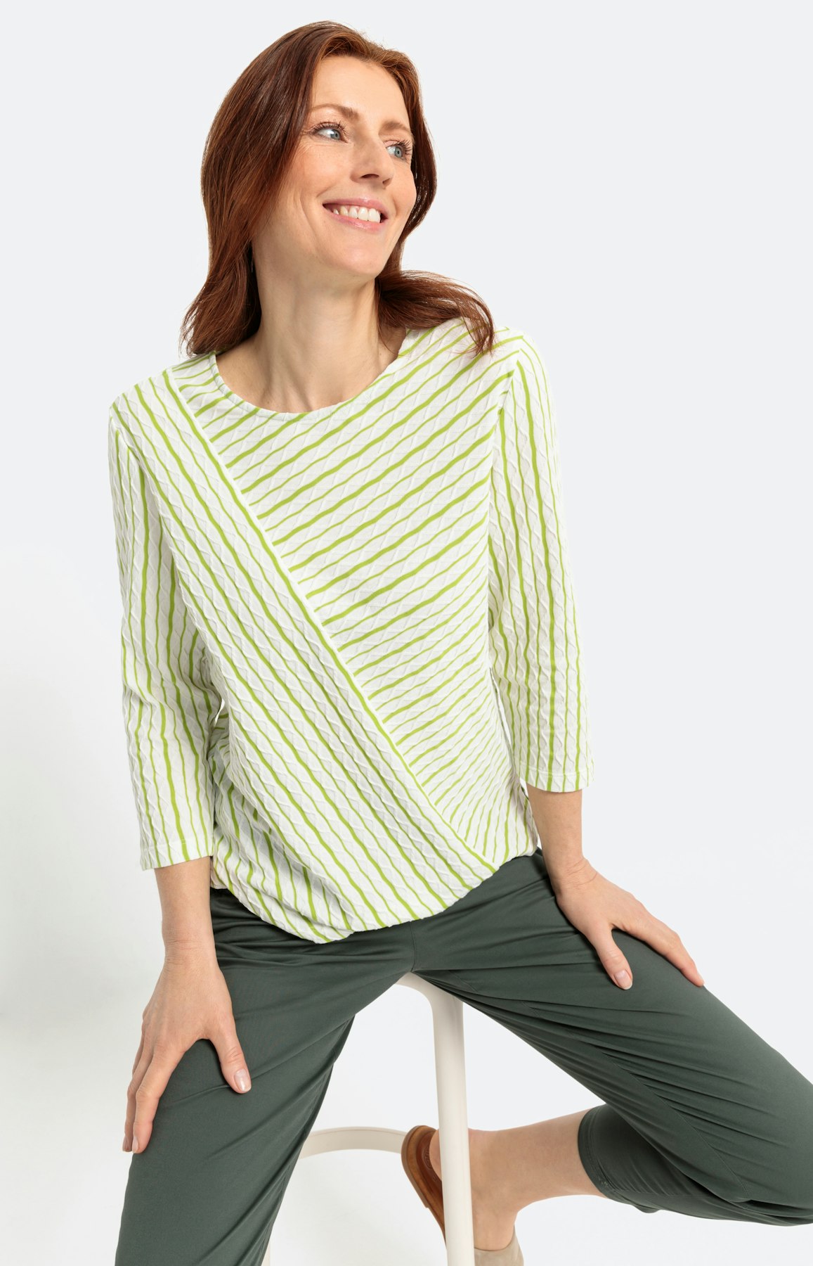 Shirt met 3/4-mouwen en golfstructuur