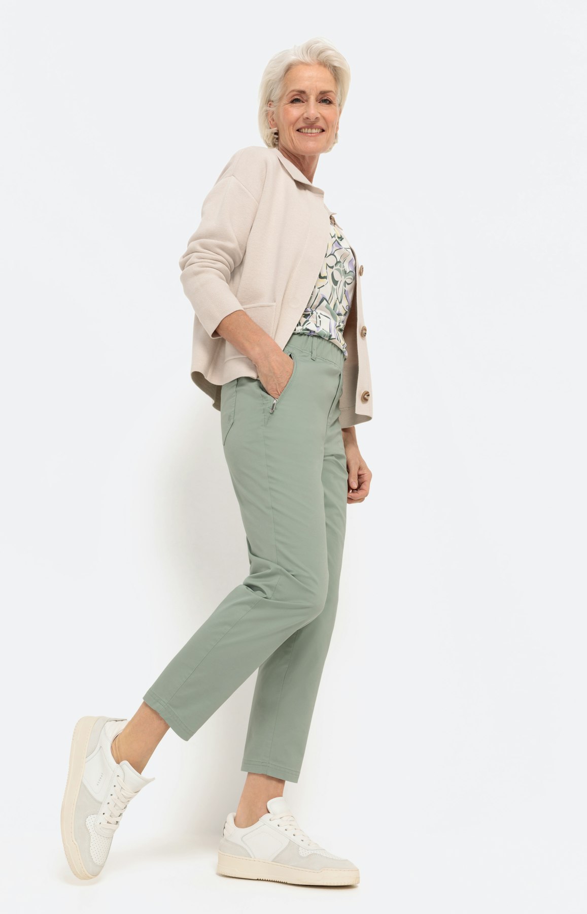 Comfort broek van twill, salie