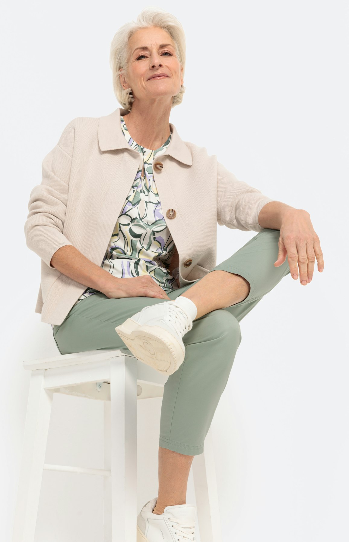 Comfort broek van twill, salie