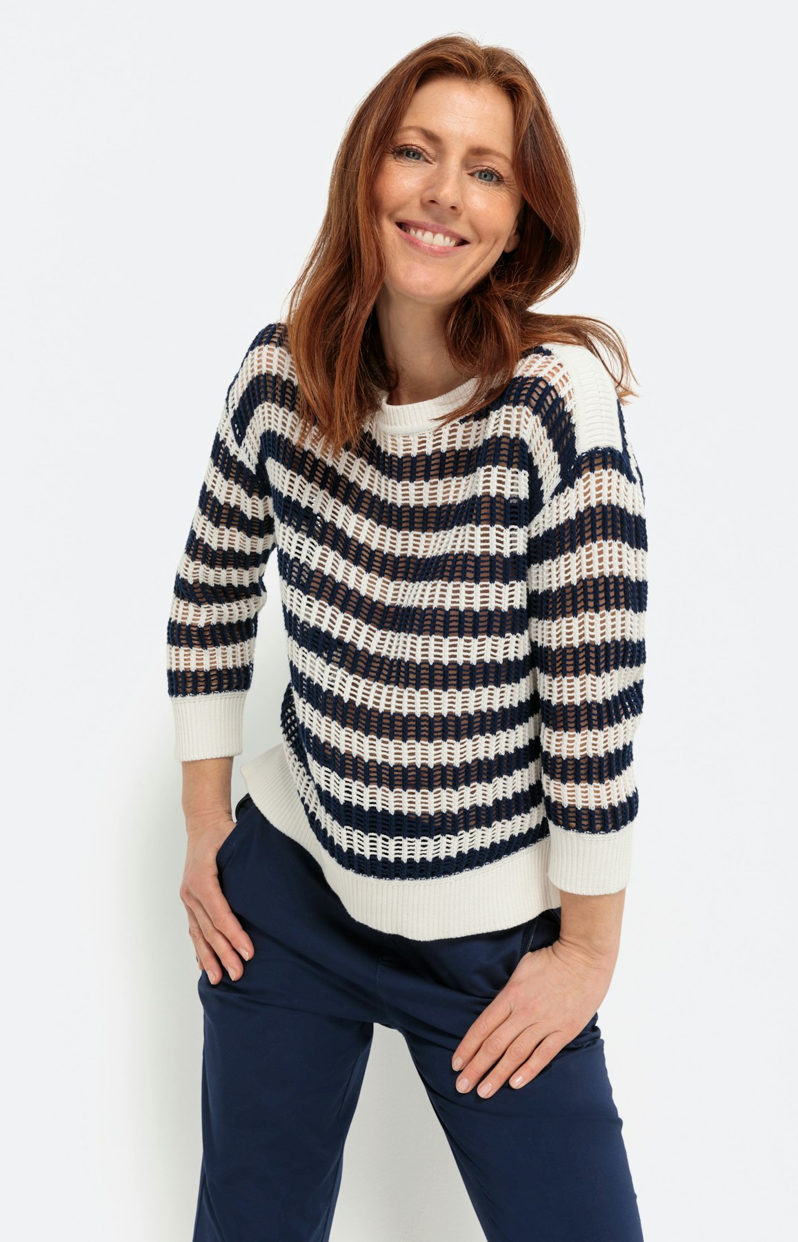 Gestreepte trui met 3/4-mouwen