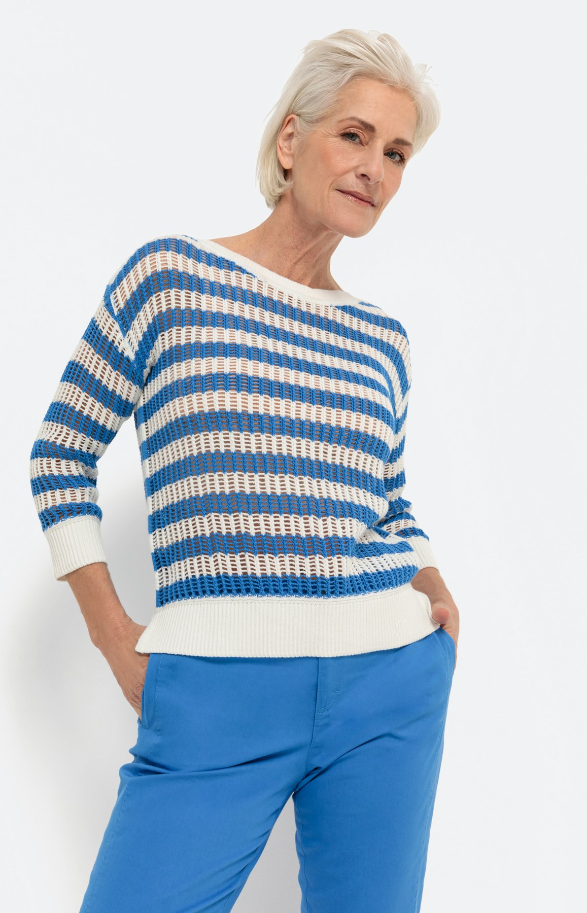 Trui in streepdessin met 3/4-mouwen
