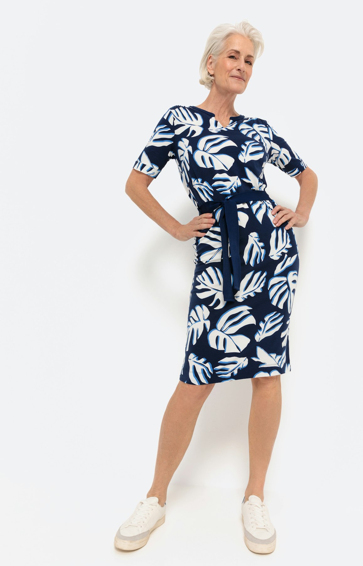 Jerseykleid mit botanischem Print, navy