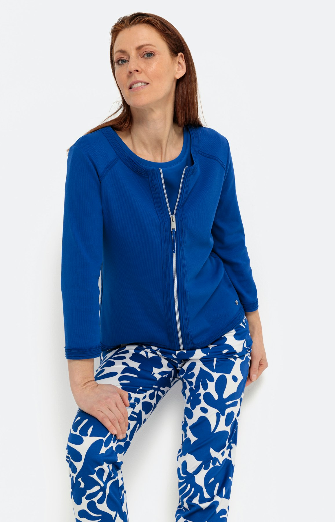 Sweatvest met ronde hals en 3/4-mouwen