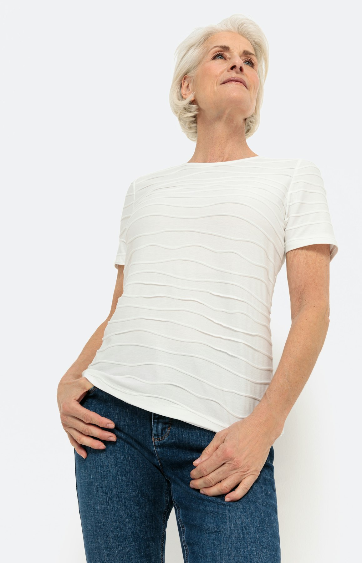 Basic T-Shirt "Welle" 1/2 Arm, weiß