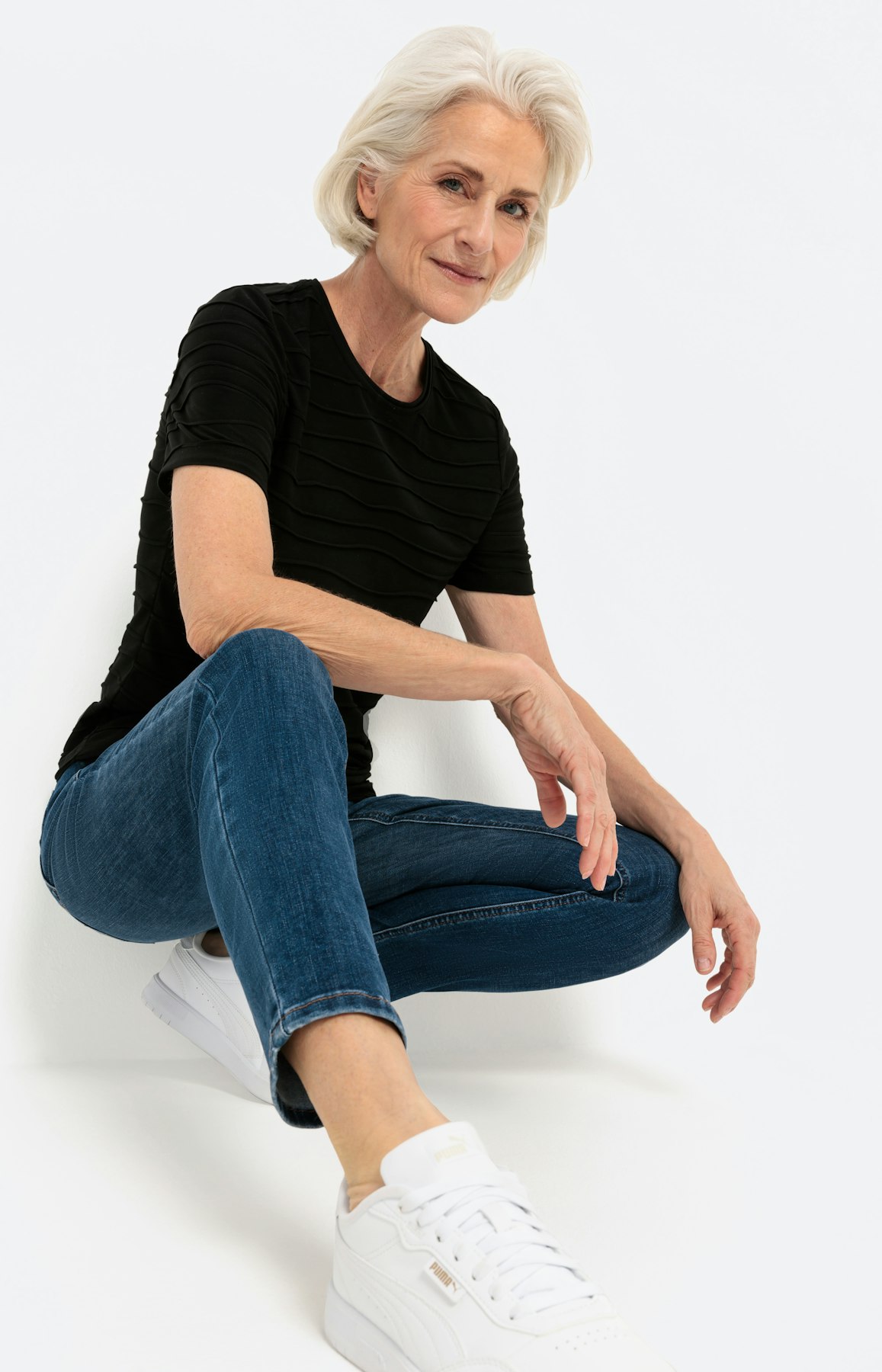 Basic T-shirt "wave" 1/2 mouw, zwart