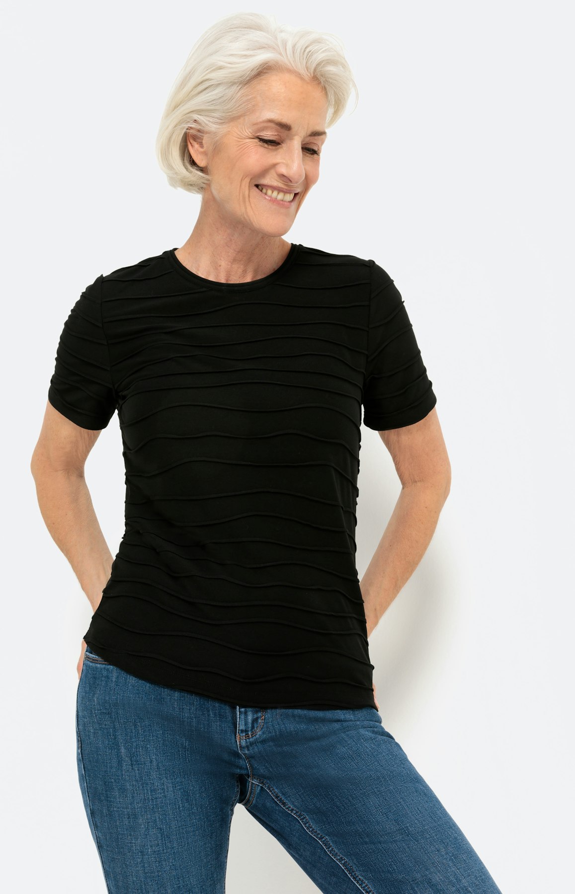 Basic T-shirt "wave" 1/2 mouw, zwart