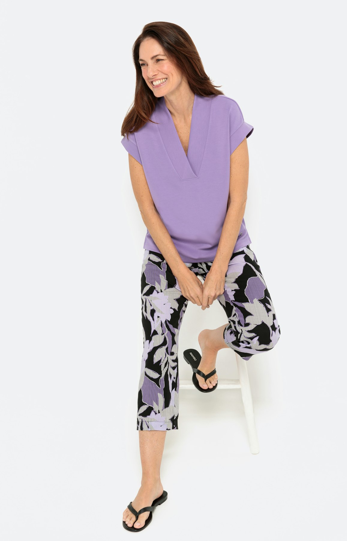 Sweatshirt met korte mouwen en V-hals