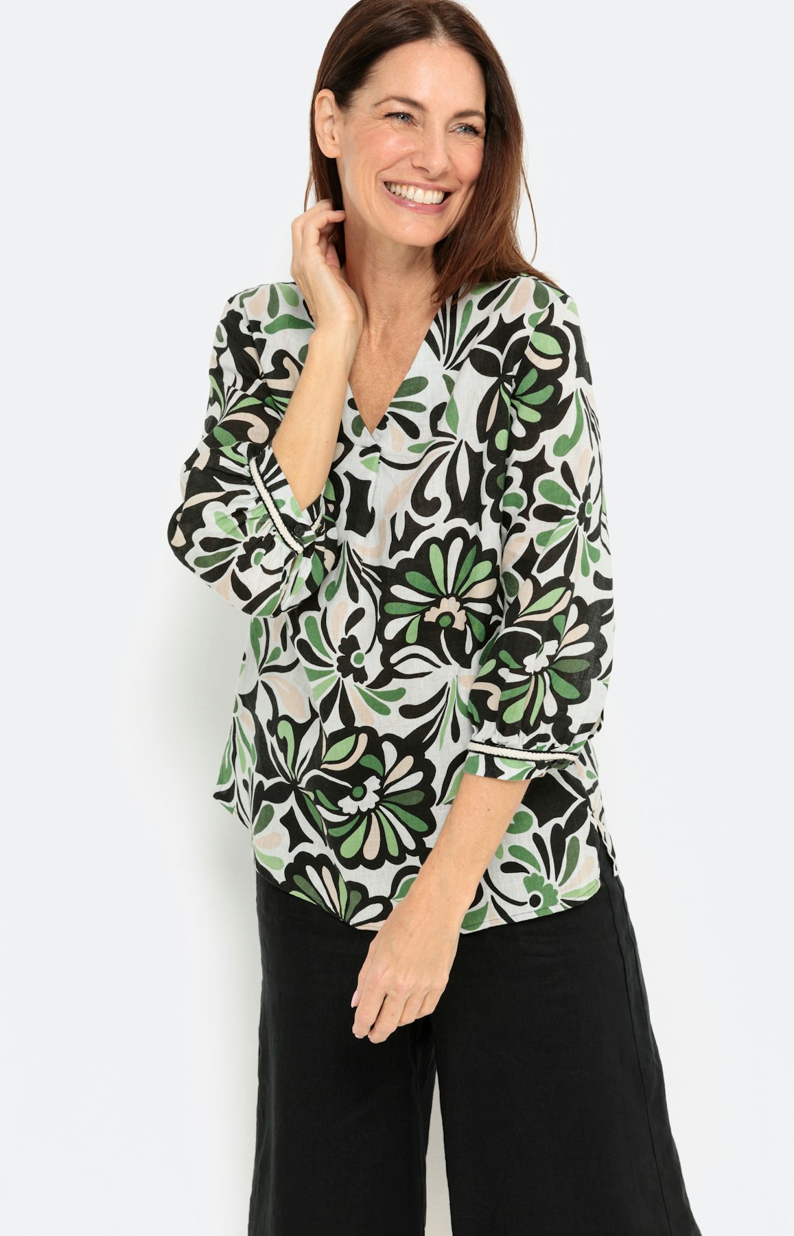 Linnen blouse met 3/4-mouwen