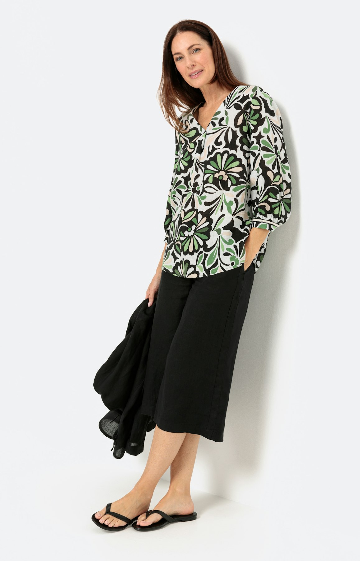 Linnen blouse met 3/4-mouwen