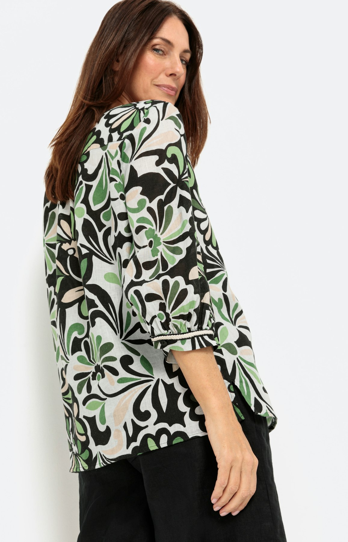 Linnen blouse met 3/4-mouwen