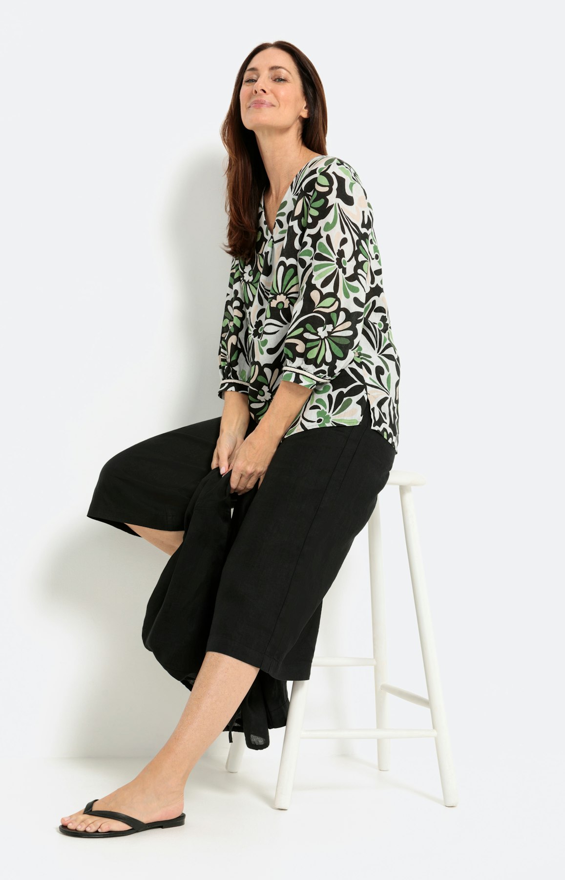 Linnen blouse met 3/4-mouwen