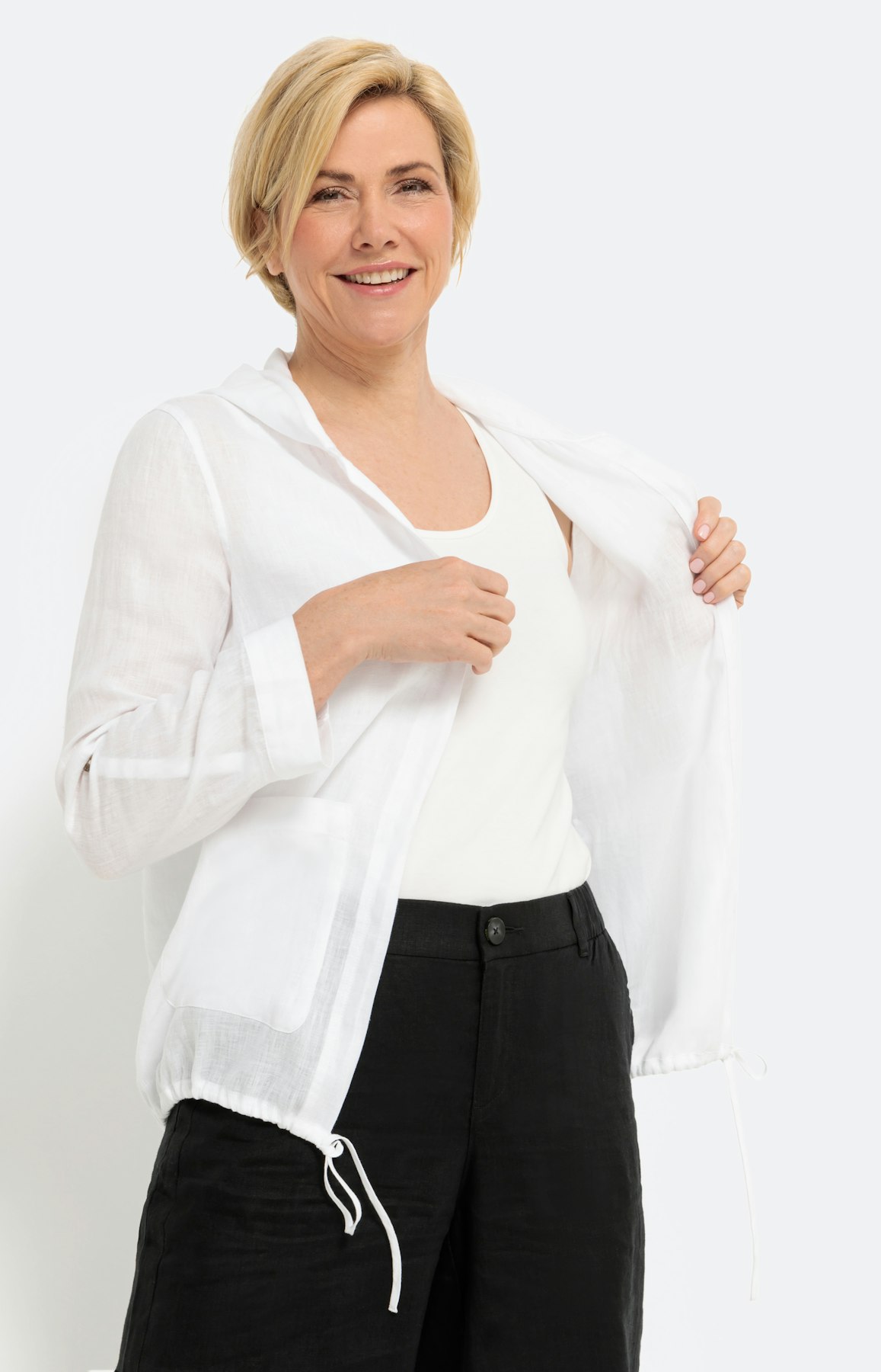 Capuchonjack van linnen met lange mouwen