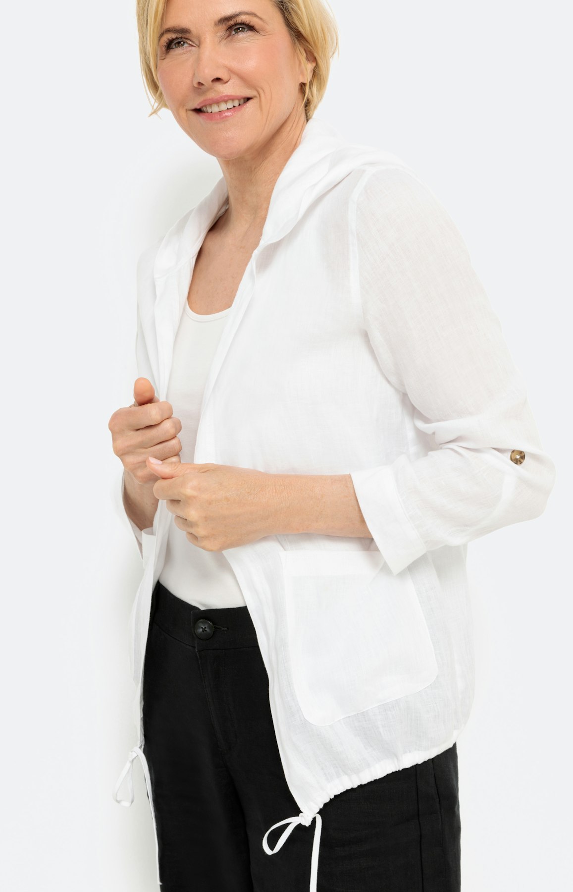 Capuchonjack van linnen met lange mouwen