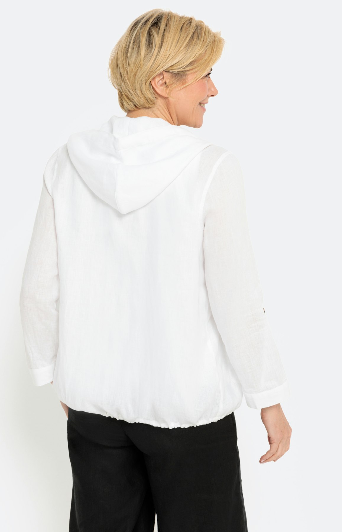 Capuchonjack van linnen met lange mouwen