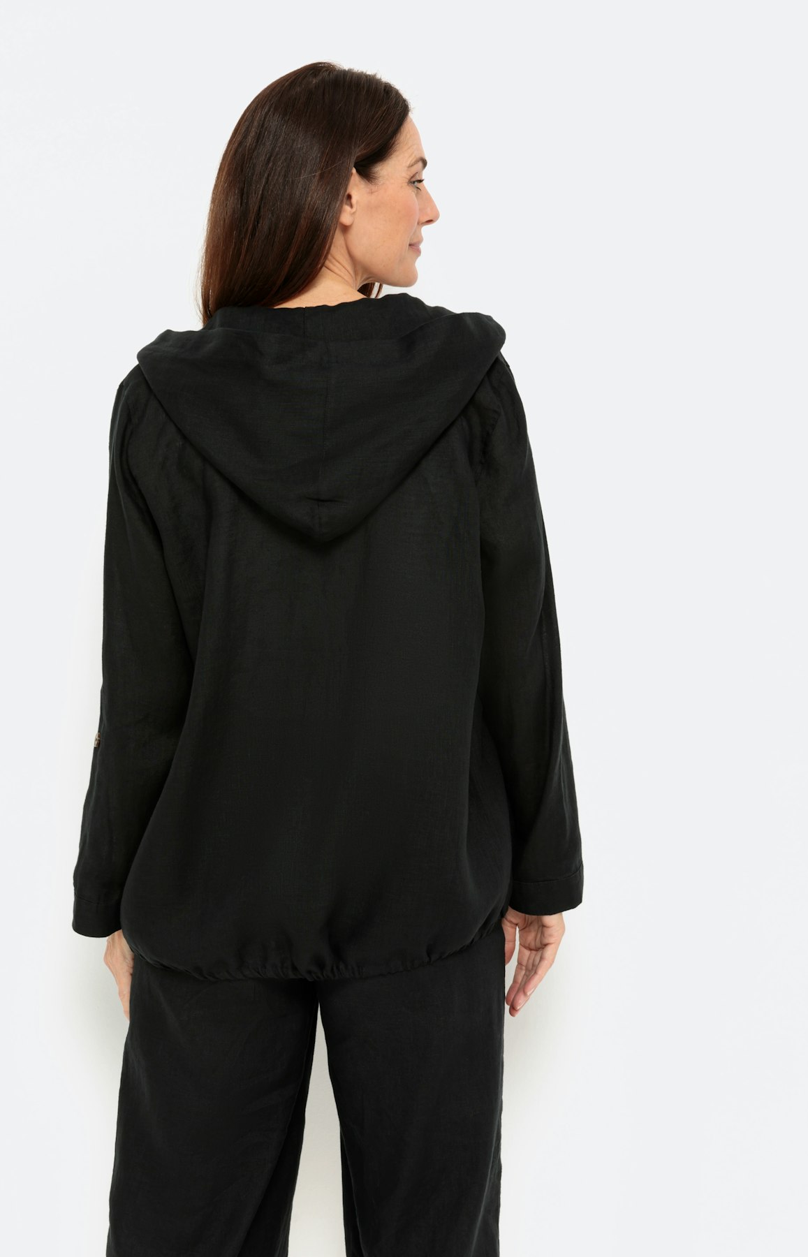 Linnen jasje met capuchon en lange mouwe