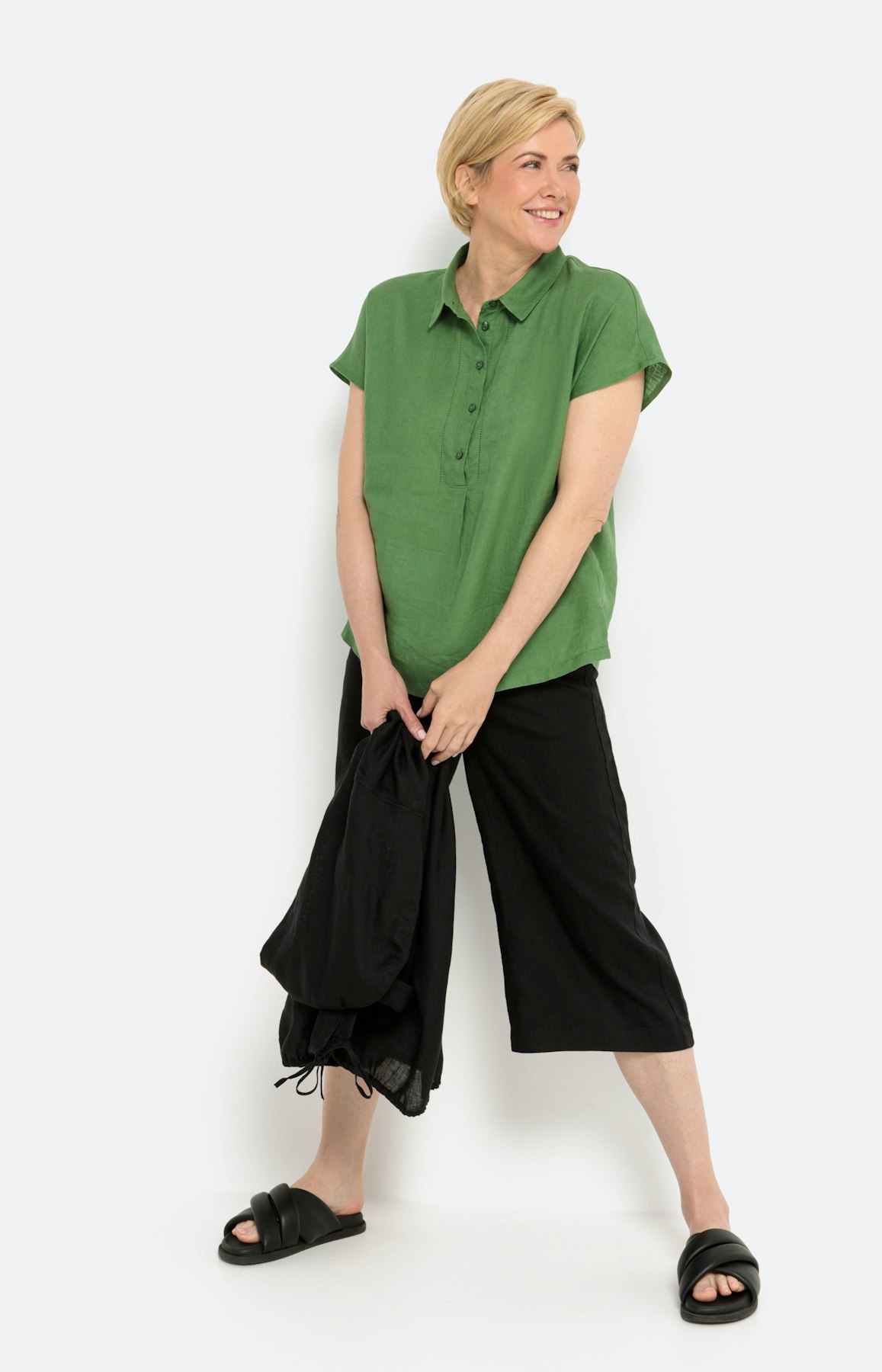 Linnen blouse met korte mouwen