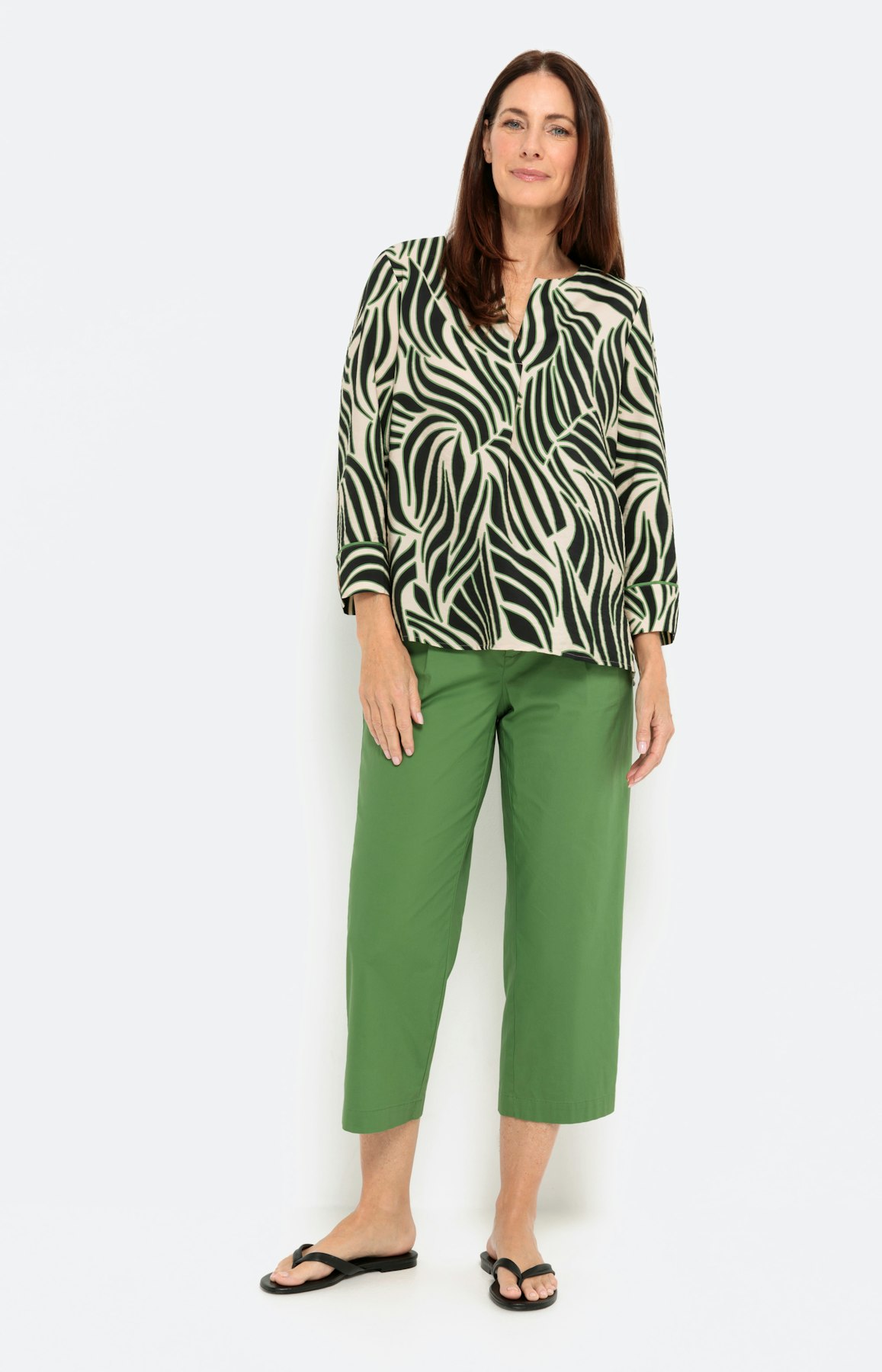 Blouse met 3/4-mouwen en bladerprint