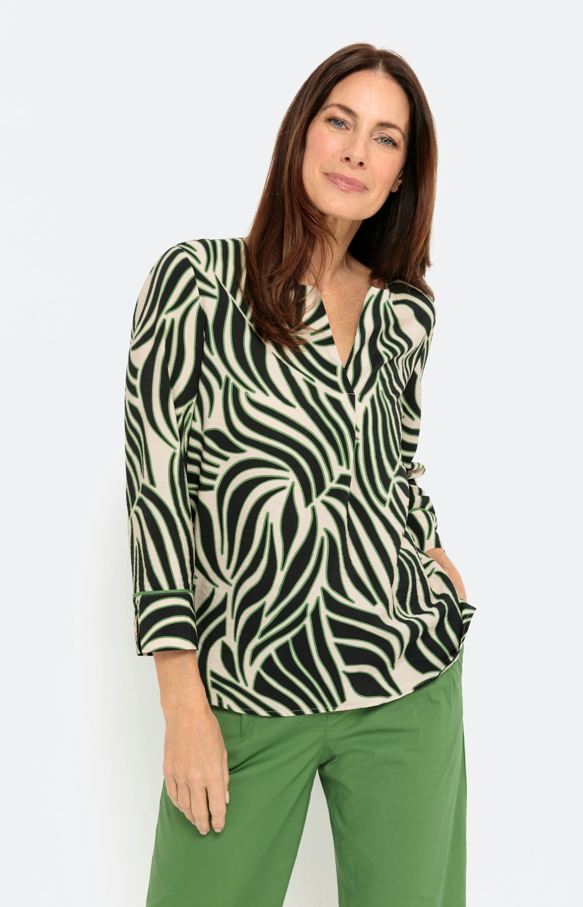 Blouse met 3/4-mouwen en bladerprint
