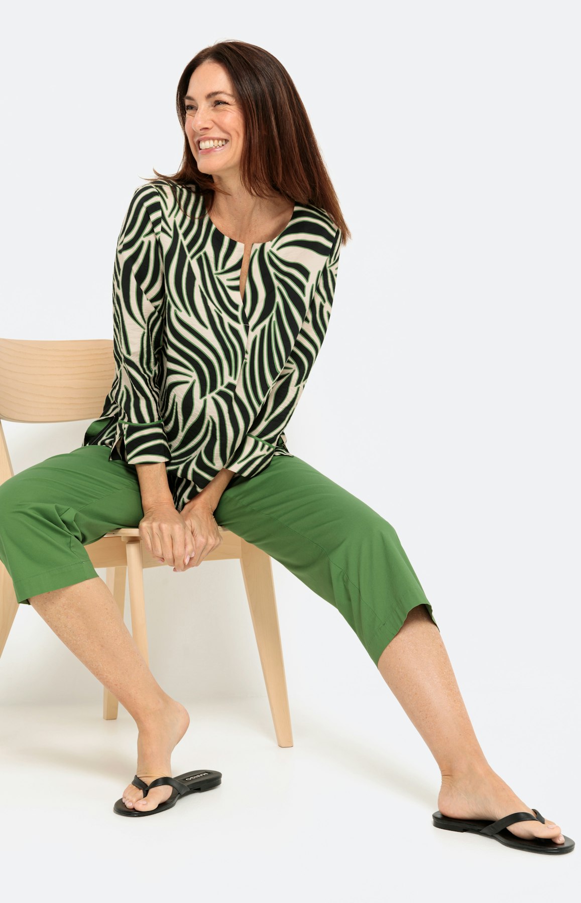 Blouse met 3/4-mouwen en bladerprint