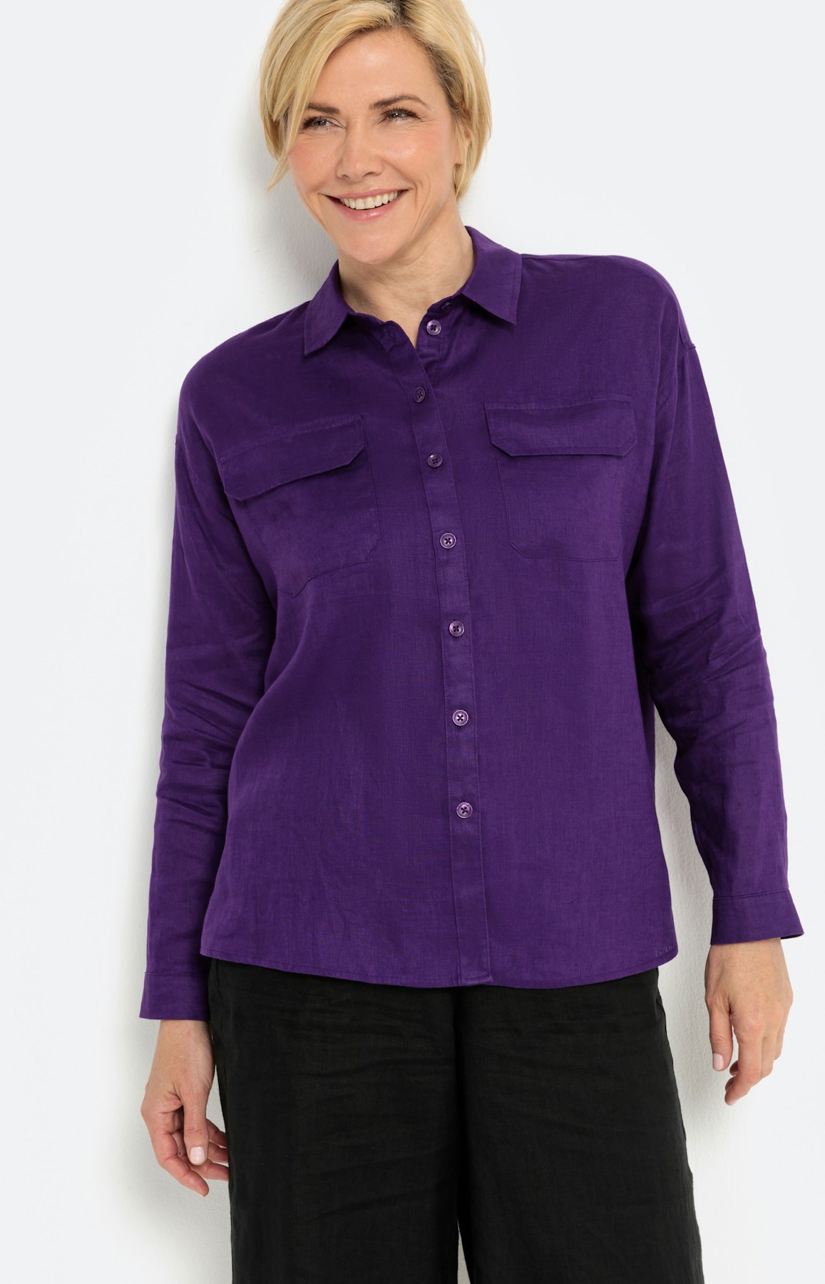 Overhemdblouse van linnen, paars