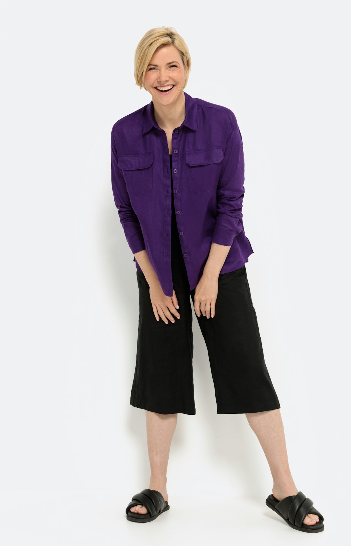 Overhemdblouse van linnen, paars