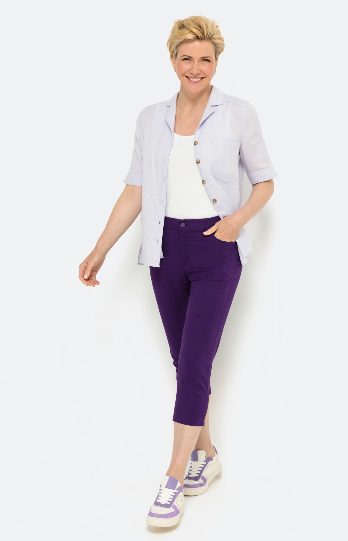 Halbarm-Bluse aus Leinen, violet