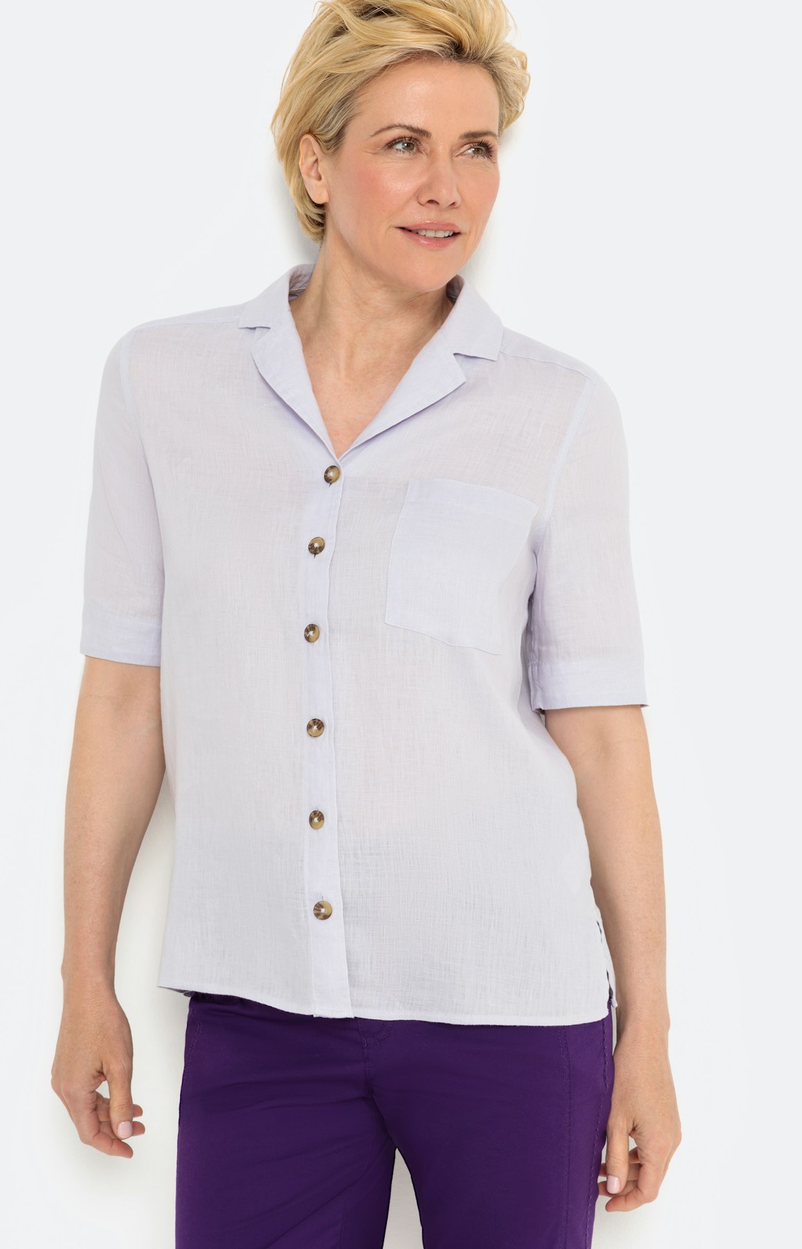 Halbarm-Bluse aus Leinen, violet